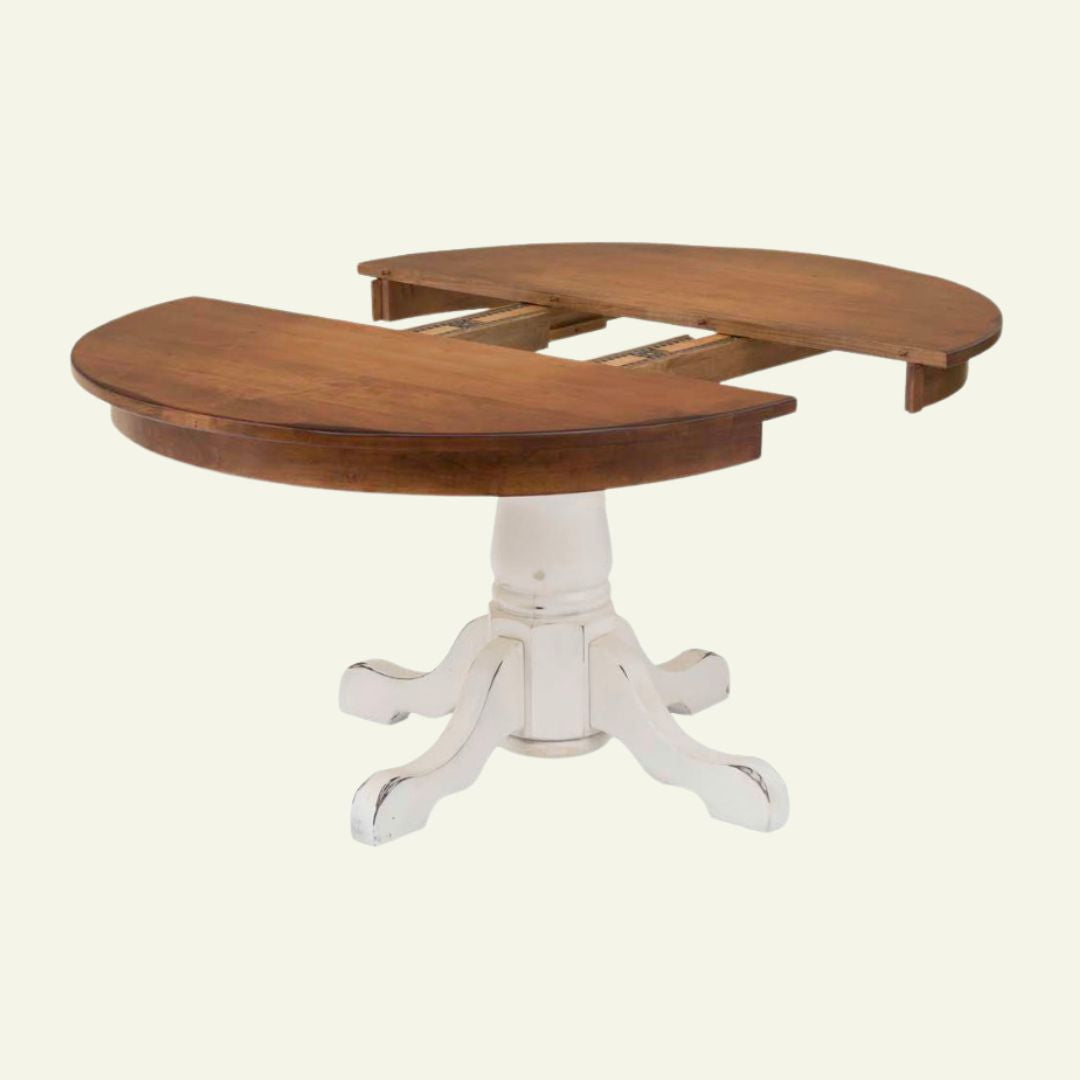 42” Round Pedestal Ext. Table Maple w/ 2 12” Leaves