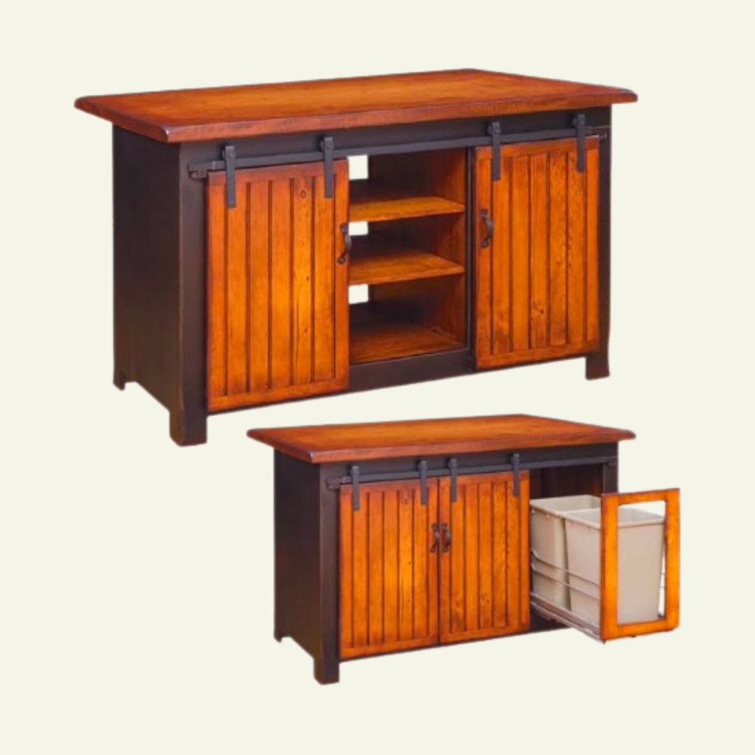 Barn Door Kitchen Island w/Double pullout recycle bins