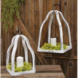 2/Set - Distressed Wood Platform Lanterns