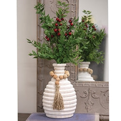 Distressed White Wooden Beaded Athens Vase