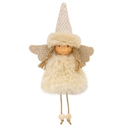 Fluffy Ivory Dangle Leg Angel Ornament