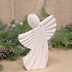 Distressed White Wooden Angel Sitter - 9.25"H