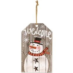 Welcome Snowman Wood Tag Ornament