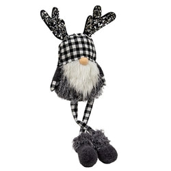 Black & White Buffalo Check Sequin Reindeer Dangle Leg Gnome