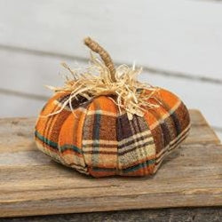 Harvest Plaid Fabric Pumpkin - 5"H