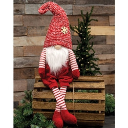 Red Nubby Fabric Dangle Leg Gnome