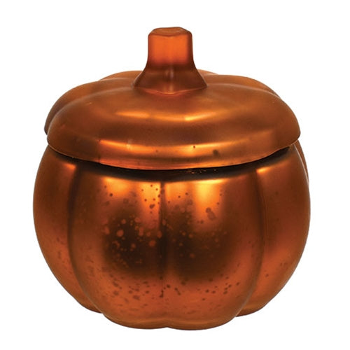Copper pumpkin-shaped container on a white background