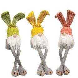 Gingham Waffle Bunny Dangle Leg Gnome 3 Asstd.