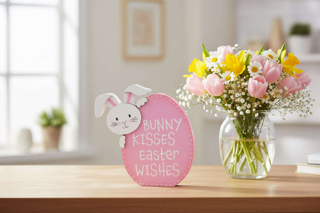 Bunny Kisses Easter Egg Wooden Sitter