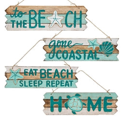 Gone Coastal Distressed Wooden Sign, 4 Asstd.