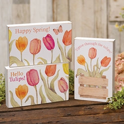 Happy Spring Tulip Box Sign, 3 Asstd.