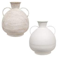Distressed White Metal Two Handled Vase - 14"H - 2 Asstd.
