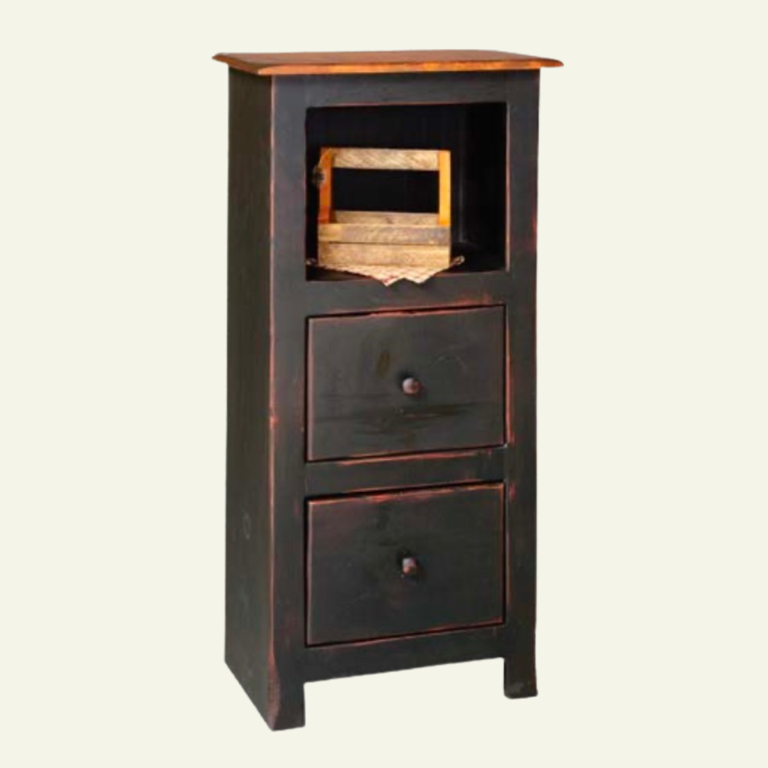 4’ Narrow Bookcase w/ 2 Drawers