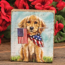 Patriotic Puppy Wooden Block Sitter 3.5"H
