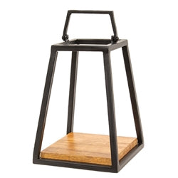 Cast Iron & Wood Open Air Lantern With Handle