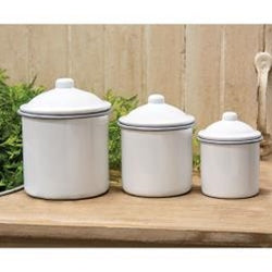 3/Set, Gray Rim Enamelware Canisters