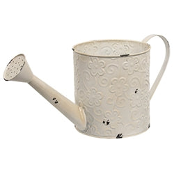 Distressed Antique White Floral Watering Can