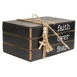 Faith Over Fear Wooden Book Stack