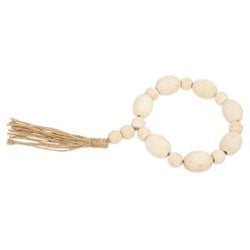 Natural Wood Oval Bead Candle Ring w/Jute Tassel