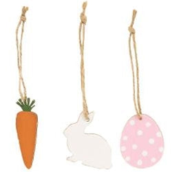 3/Set, Carrot, Bunny, Easter Egg Wooden Ornaments