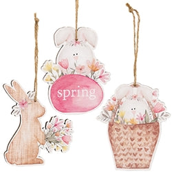 3/Set - Bunny Basket Wooden Ornaments
