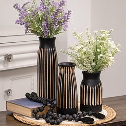 BoHo Etched Black Wooden Vase