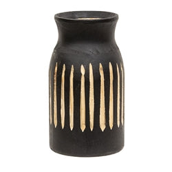 BoHo Etched Black Wooden Vase