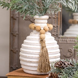 Distressed White Wooden Beaded Athens Vase