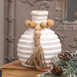 Distressed White Wooden Beaded Athens Vase