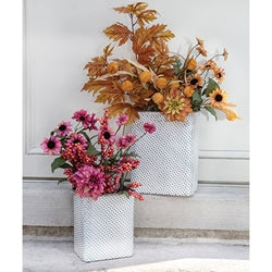 2/Set White Washed Basketweave Metal Rectangle Wall Baskets