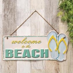 Welcome To The Beach Flipflops Hanging Metal Sign