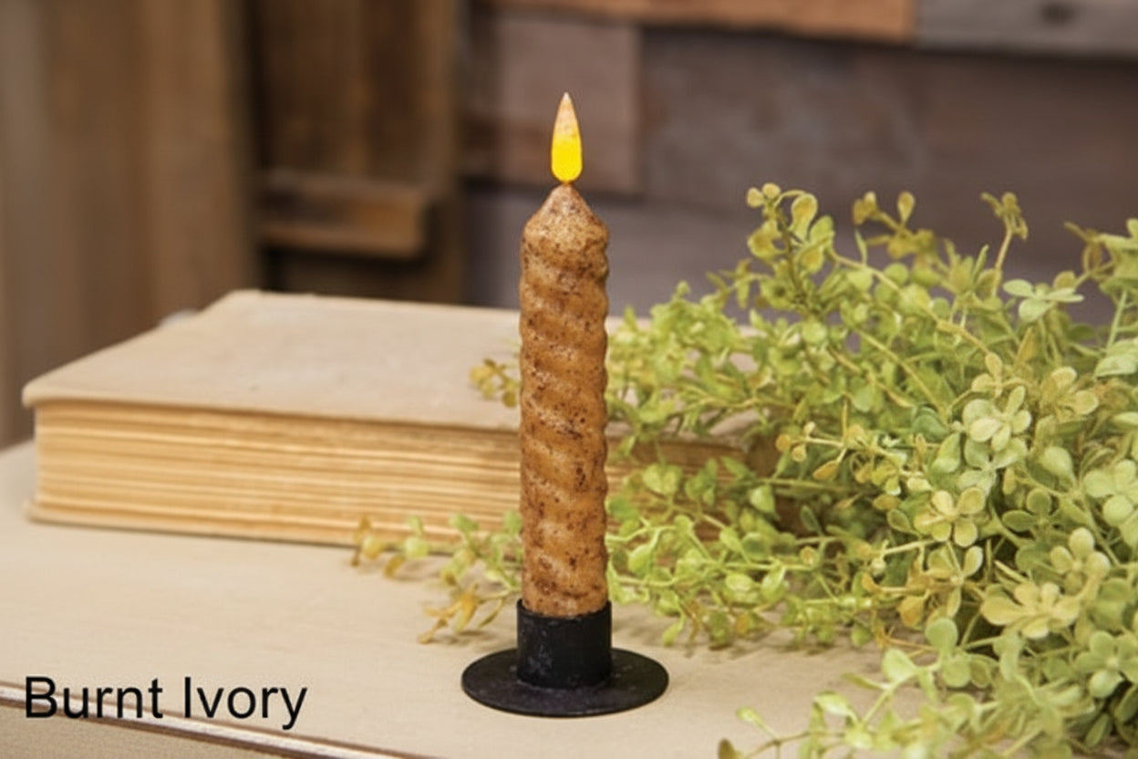 Vintage Twist Flicker Flame Timer Taper, 6.25"