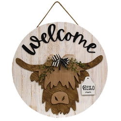 Welcome Highland Cow Sign w/13 Seasonal Ear Tags