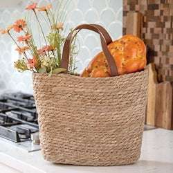Woven Seagrass Tote w/ Leather Handles