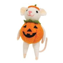 Felted Halloween Pumpkin Mouse Ornament