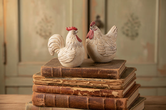 Antiqued Resin Carved Look Resin Rooster or Hen - 2 Asstd.