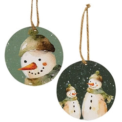 Winter Forest Watercolor Snowman Ornament - 3.5" Dia. - 2 Asstd.