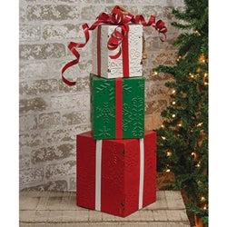 3/Set Snowflake Embossed Metal Gift Boxes w/Bow