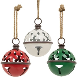 Christmas Tree Cutout Jingle Bell Ornament 7" 3 Asstd.