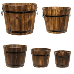 5/Set Distressed Wooden Barrel Planters