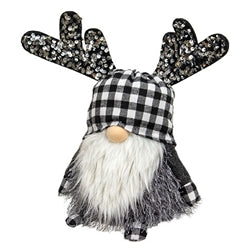 Black & White Buffalo Check Sequin Reindeer Gnome Sitter
