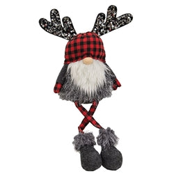 Red & Black Buffalo Check Reindeer Dangle Leg Gnome