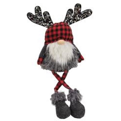 Red & Black Buffalo Check Sequin Reindeer Dangle Leg Gnome