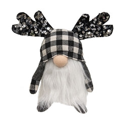 Black & White Buffalo Check Sequin Mini Reindeer Gnome