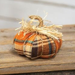Harvest Plaid Fabric Pumpkin - 4"H