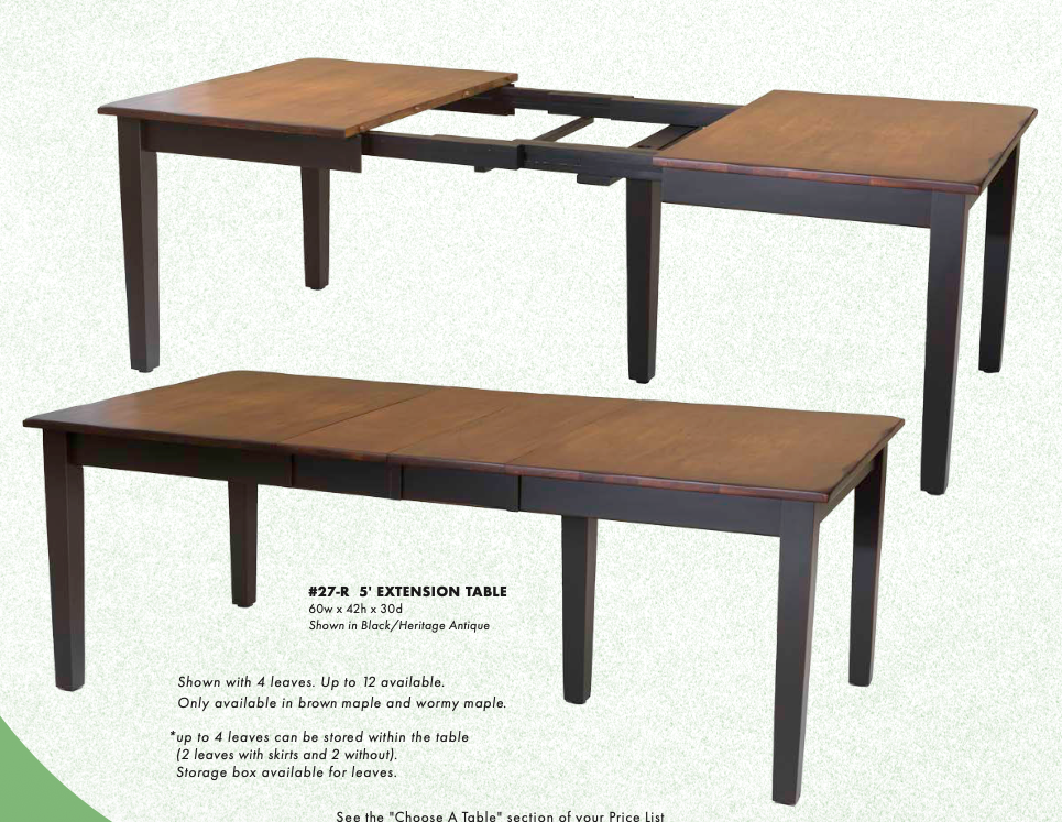 5' Extension Bench w/ 4 Leaves (Wormy Maple)