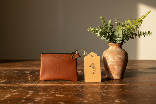 Small Leather Zipper Pouch with Keyring
