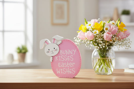 Bunny Kisses Easter Egg Wooden Sitter