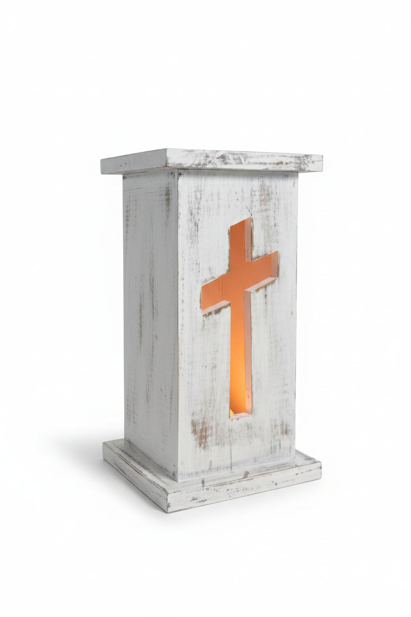 Wood Cross Cutout Light up Pedestal