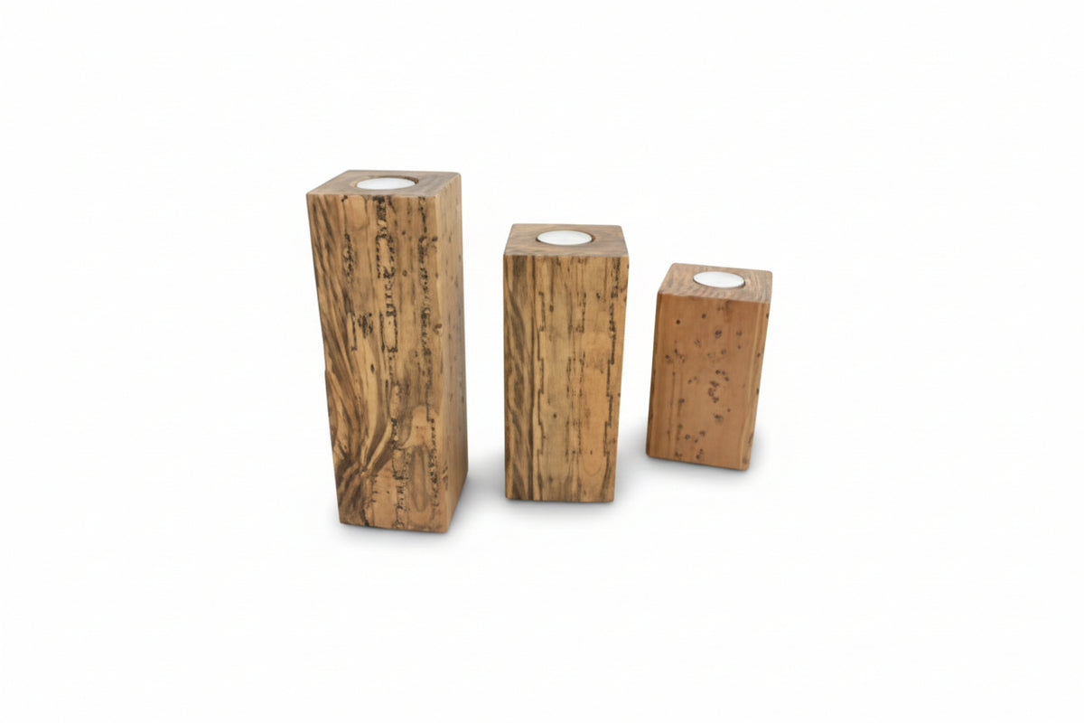 Wooden Candle Pillars with Tea Light/set of 3